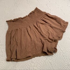 Tan High-Waisted Flowy Shorts